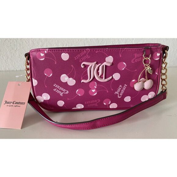 Juicy Couture Cherry On Top Shoulder Bag Raspberry Multi With Charm NEW - Picture 1 of 12